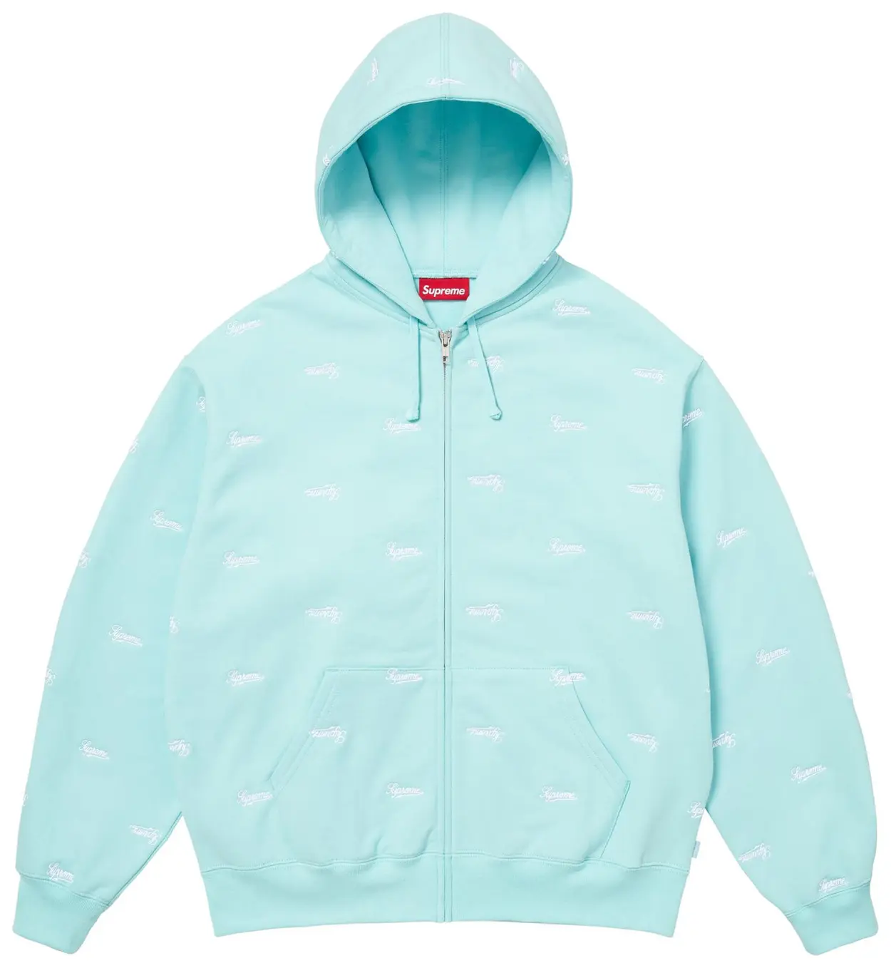 Supreme Repeat Script Zip Up Hoodie Aqua – LEGACY Boutique