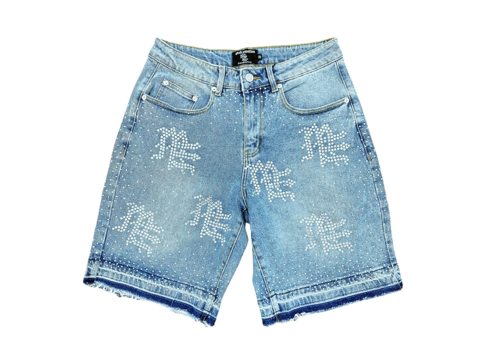 Mixed Emotion ME Rhinestone Shorts Denim