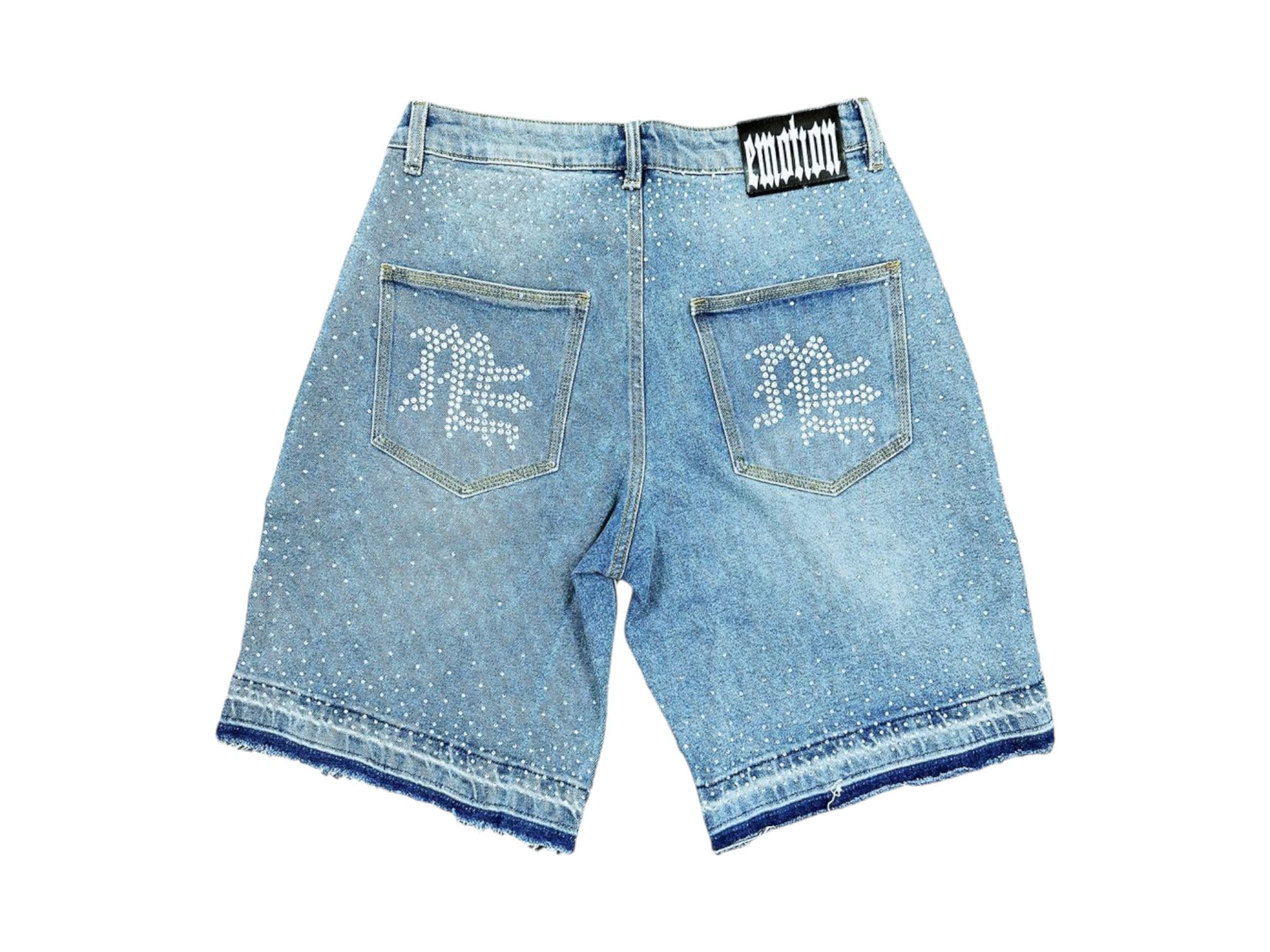 Mixed Emotion ME Rhinestone Shorts Denim