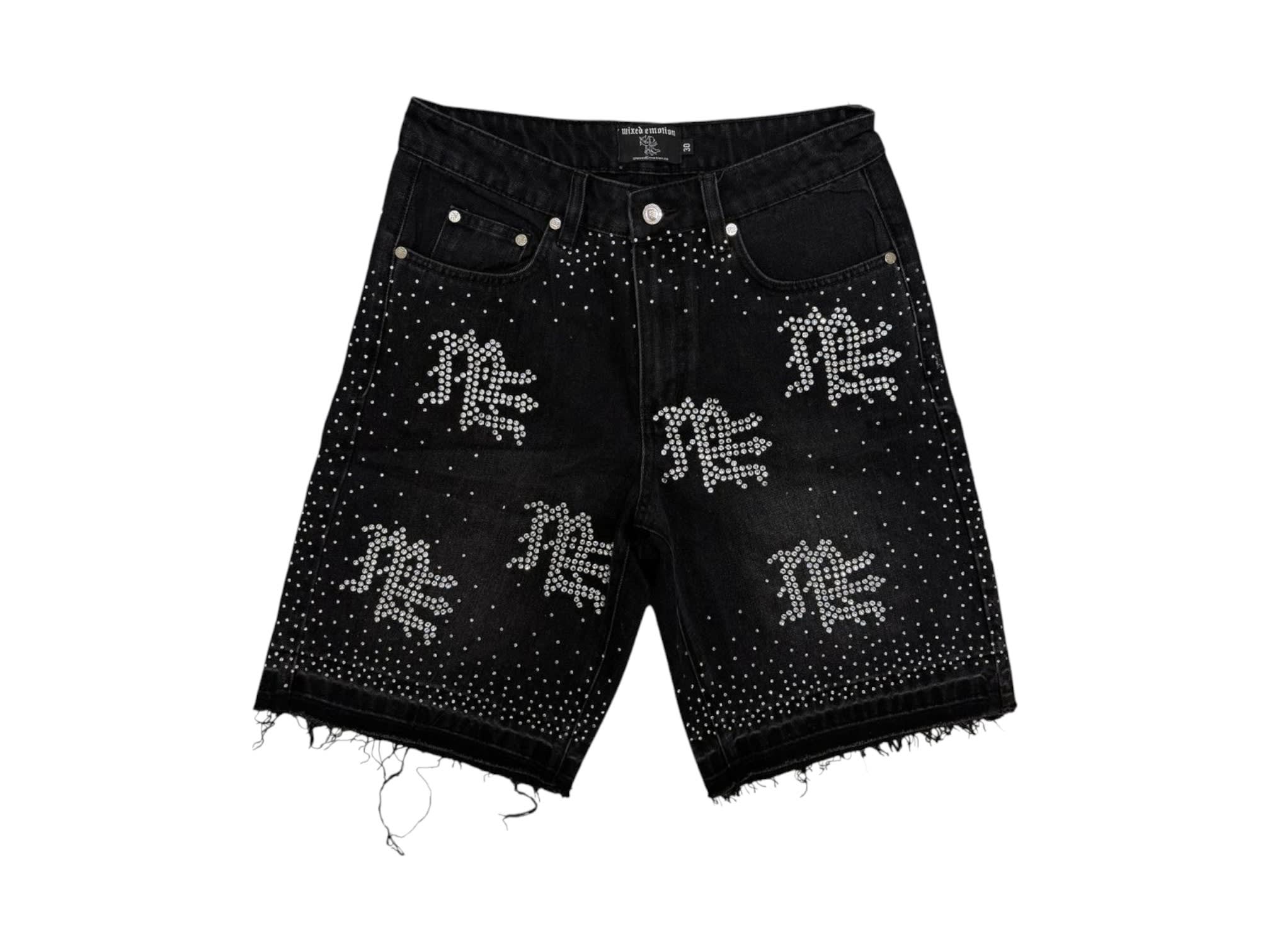 Mixed Emotion ME Rhinestone Shorts Black