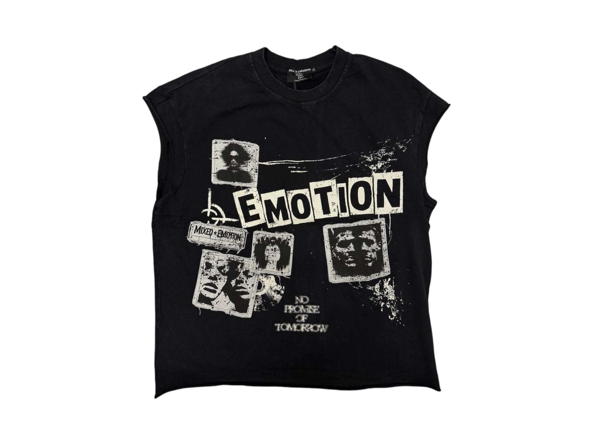 Mixed Emotion Newspaper Sleeveless Tee Black