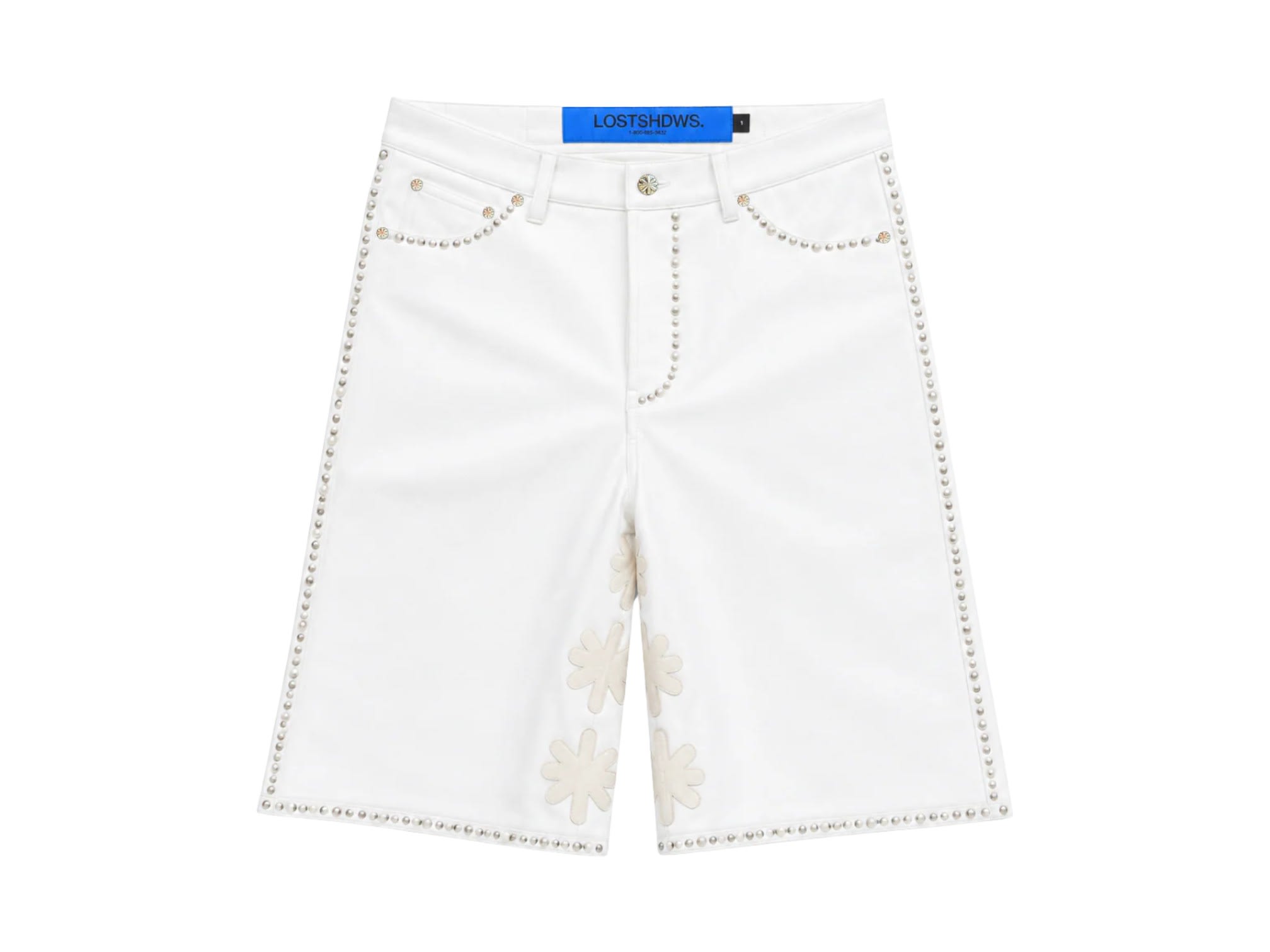 Lost Shdws Embellished Sun Logo Leather Shorts White/Bone