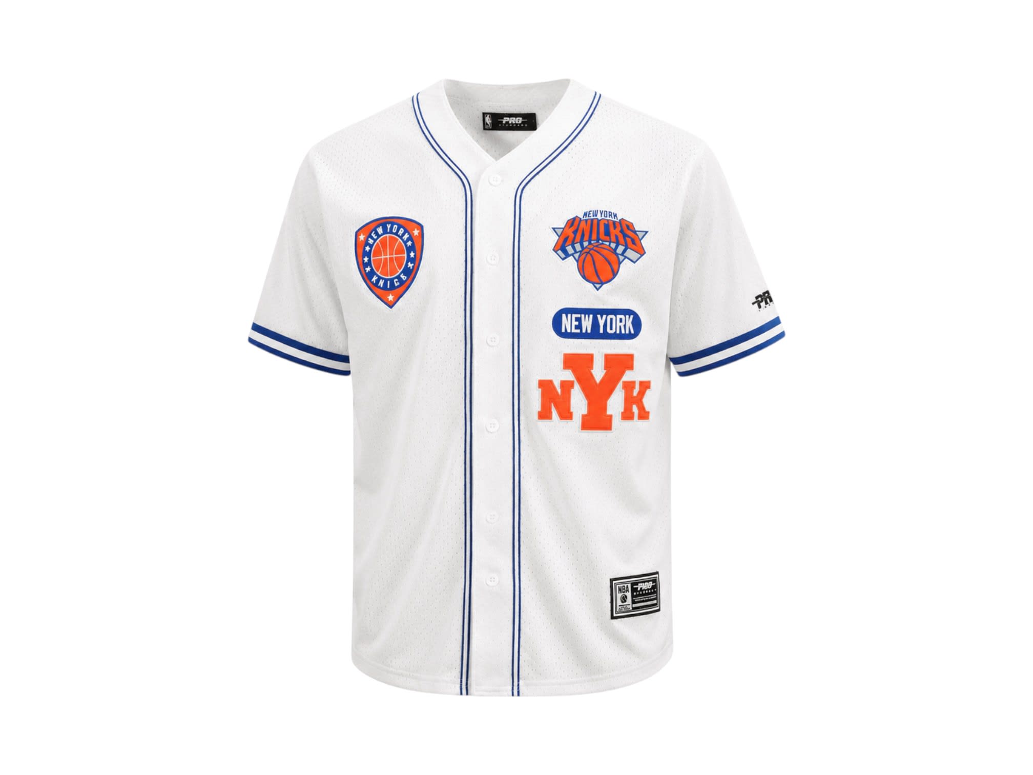 Pro Standard NBA New York Knicks Letterman Mesh Button Down Shirt White
