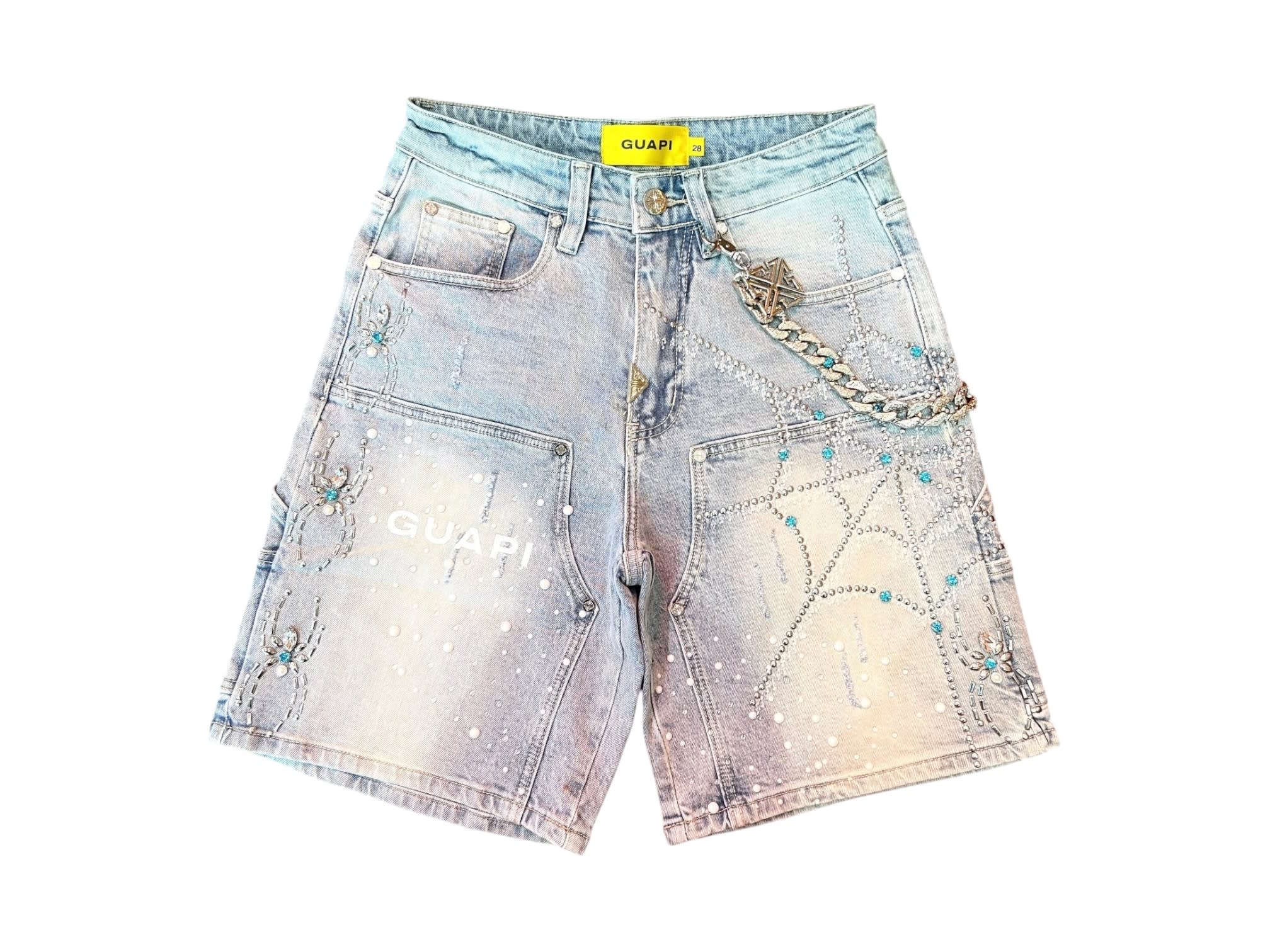 GUAPI Spider Denim Shorts Aqua Blue