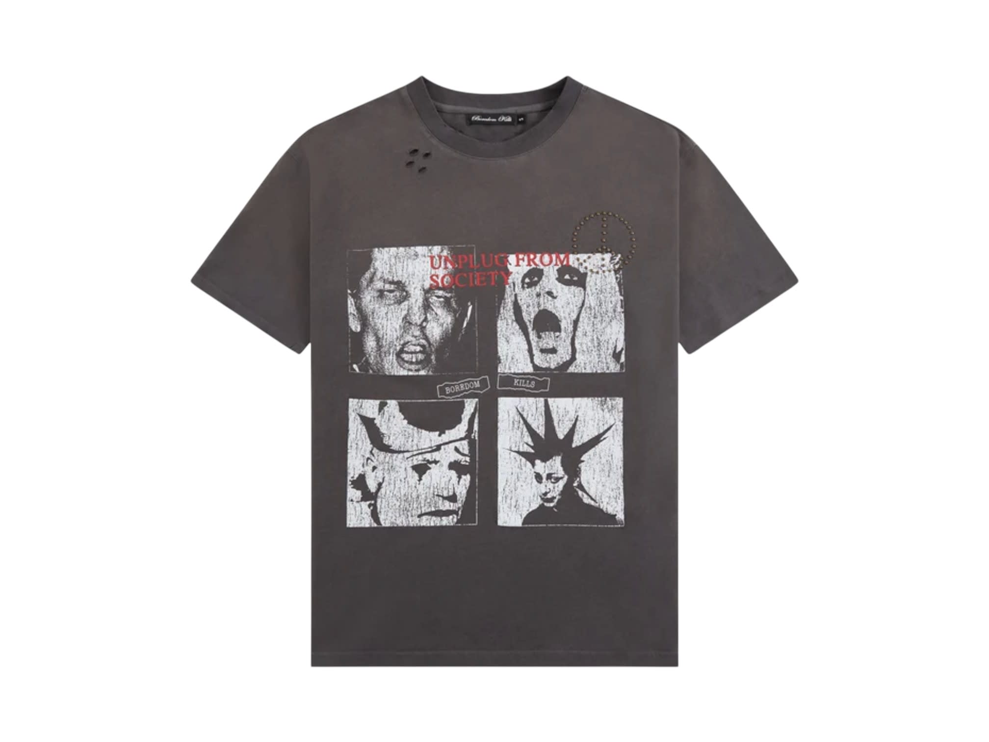 Boredom Kills Scream Studded T-Shirt Grey