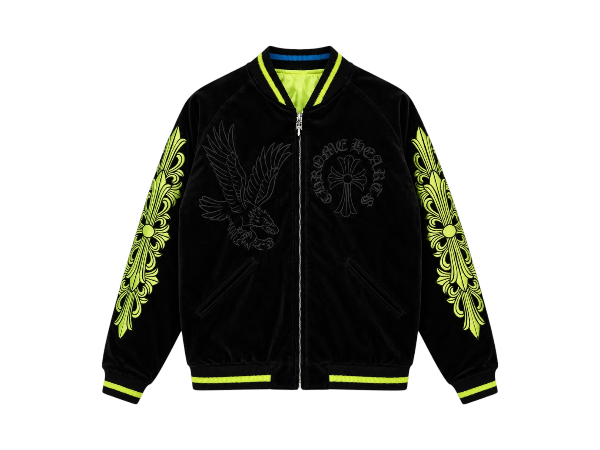Chrome Hearts Matty Boy Flaming Youth Reversible Bomber Jacket Black/Yellow