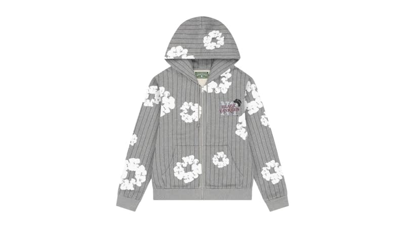 Denim Tears Pinstripe Wreath Zip Hoodie Grey