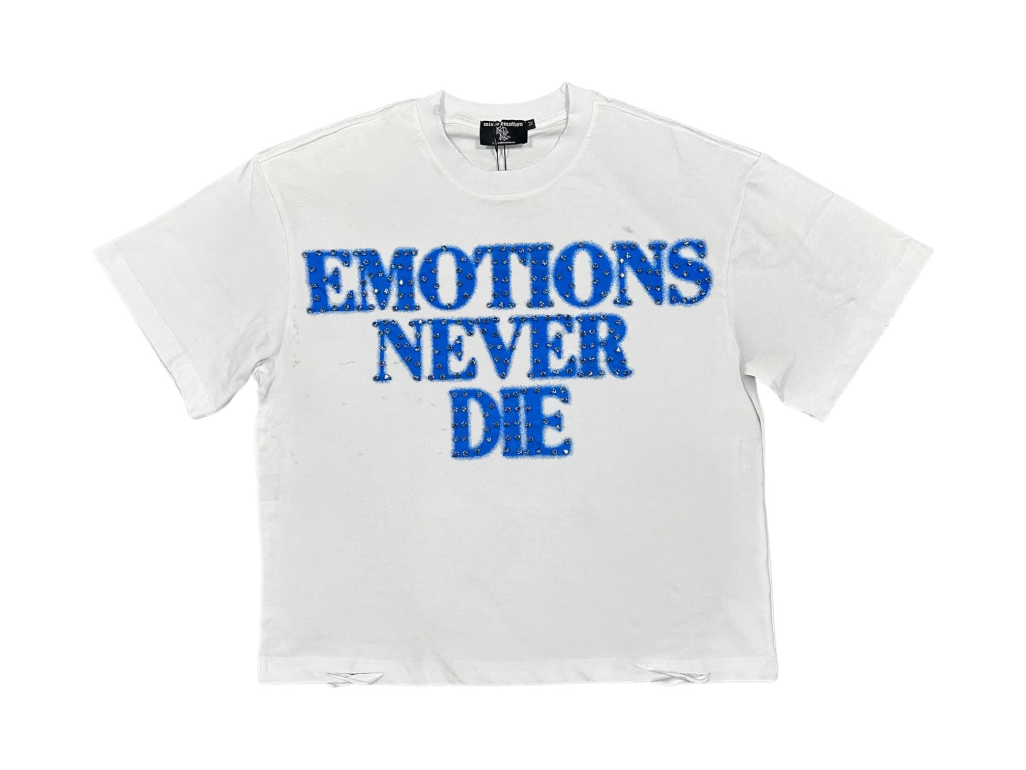 Mixed Emotion End Rhinestone T-Shirt White/Blue