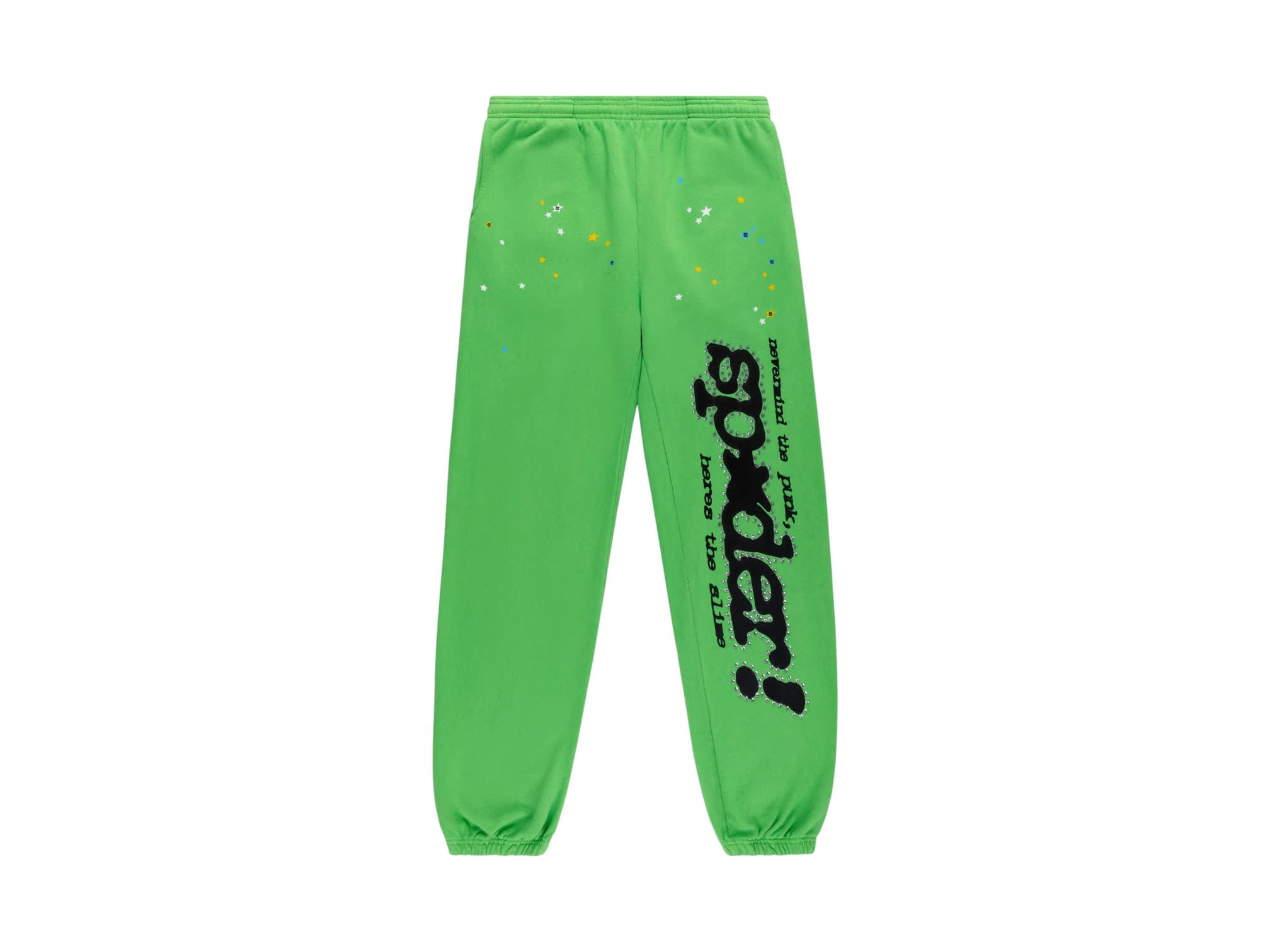 Sp5der Punk V2 Rhinestone Sweatpants Bright Green