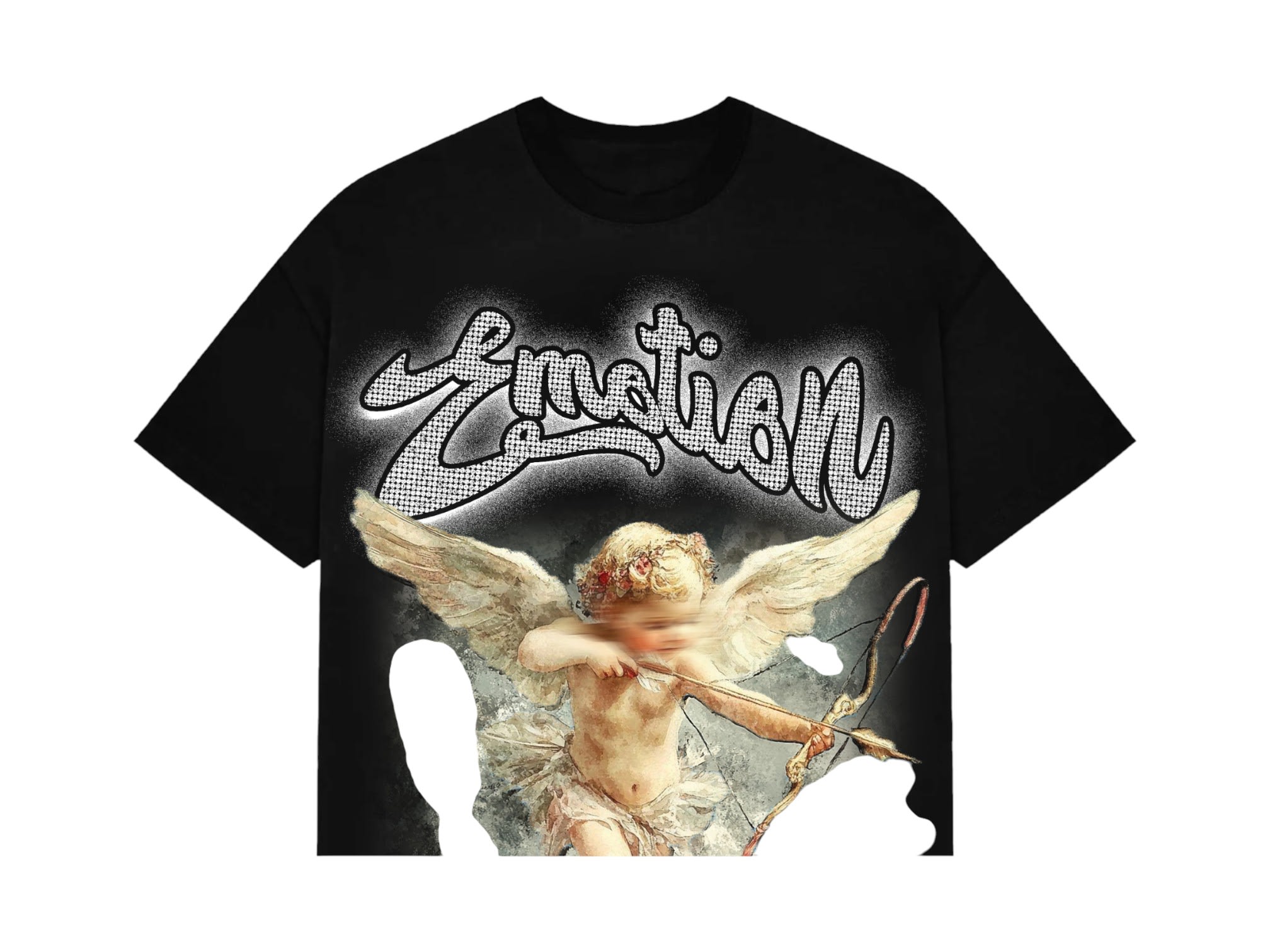 Mixed Emotion Rhinestone Cropped T-Shirt Black