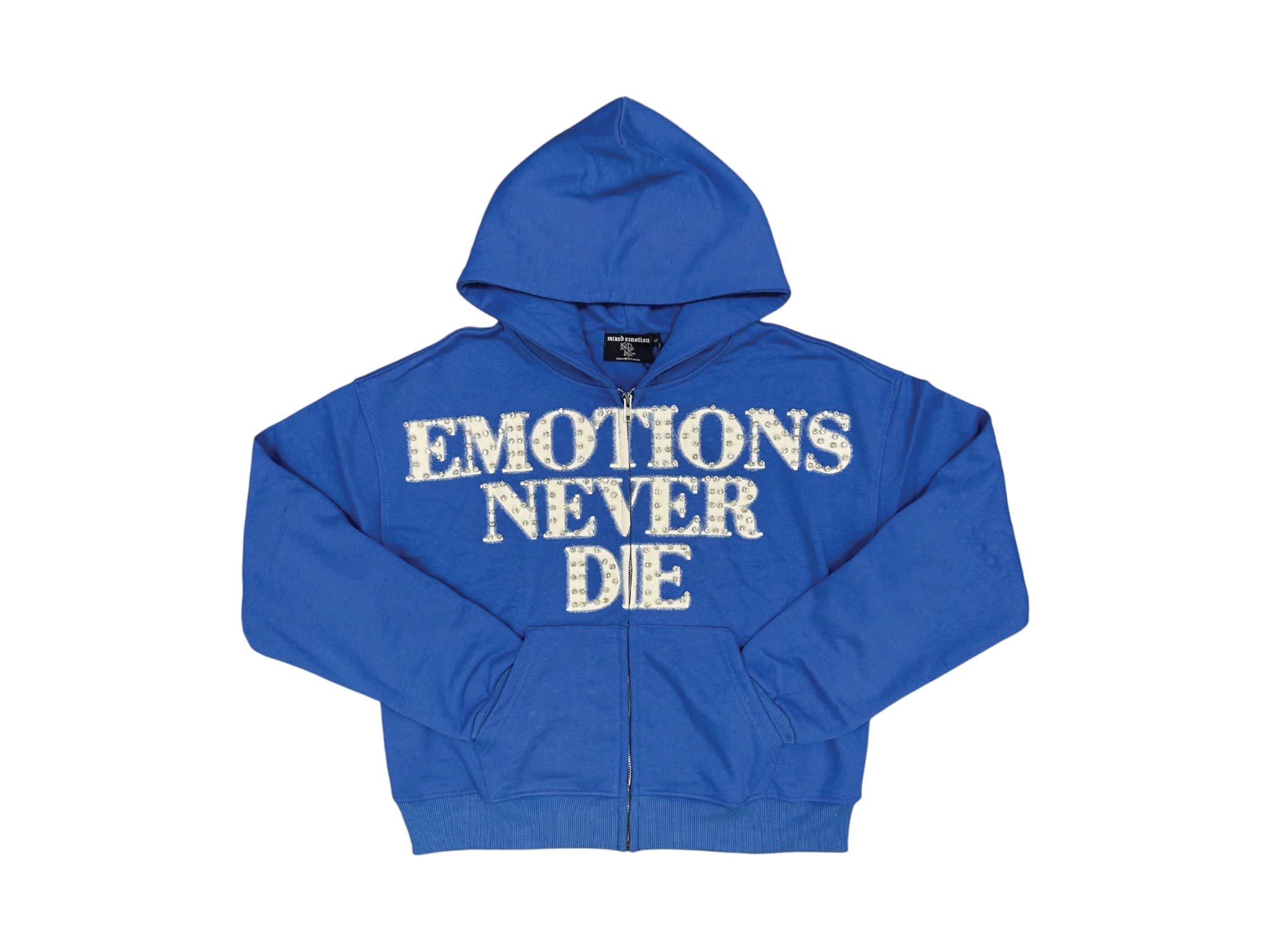 Mixed Emotion End Rhinestone Hoodie Blue