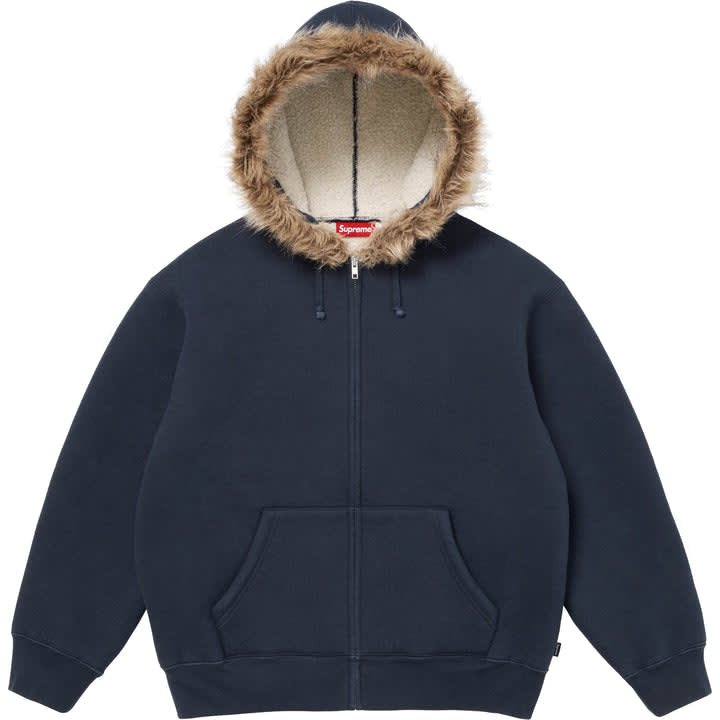 Supreme Faux Fur Zip Up Hoodi Navy