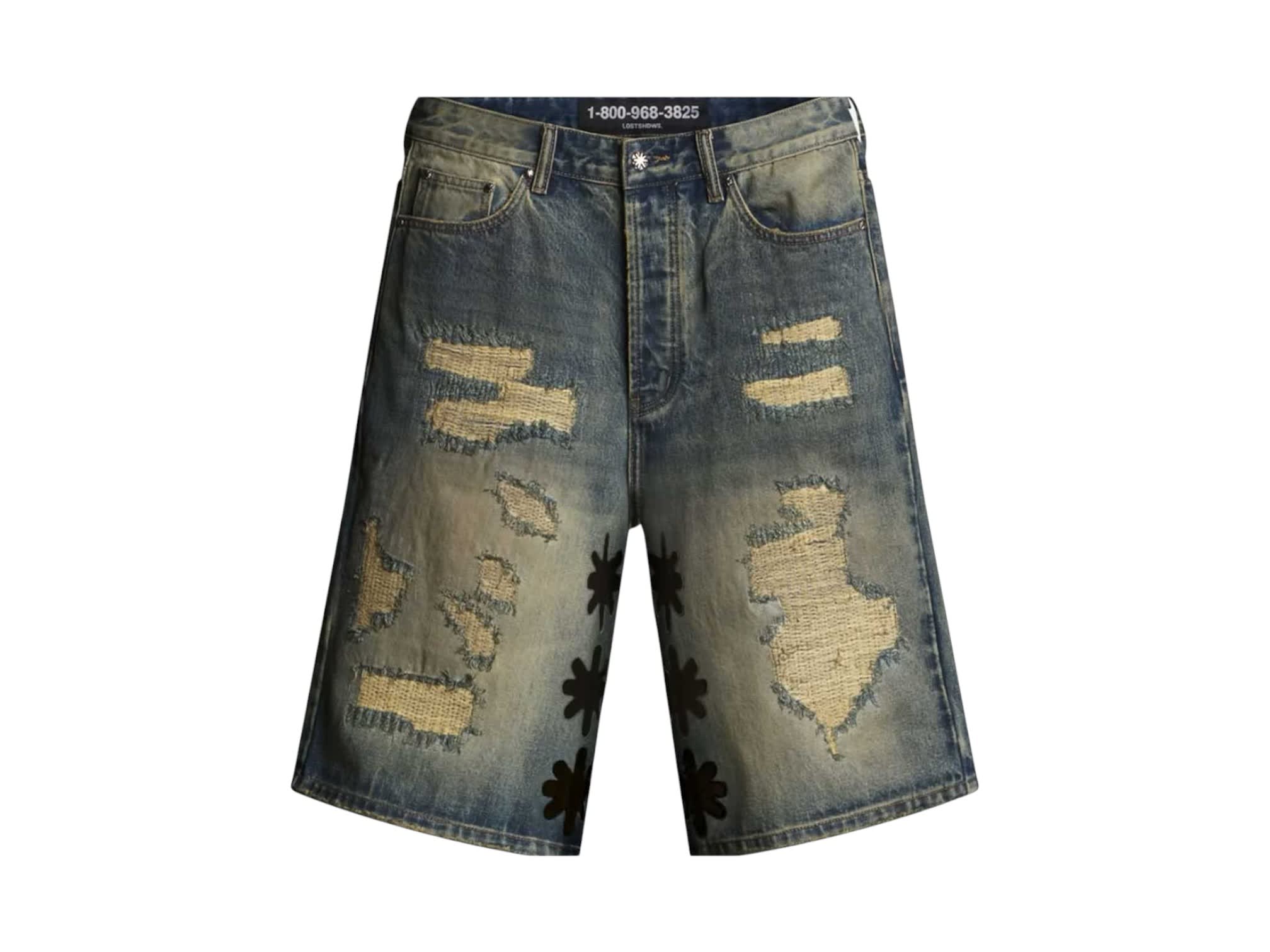 Lost Shdws Distressed Denim Shorts Blue/Bone