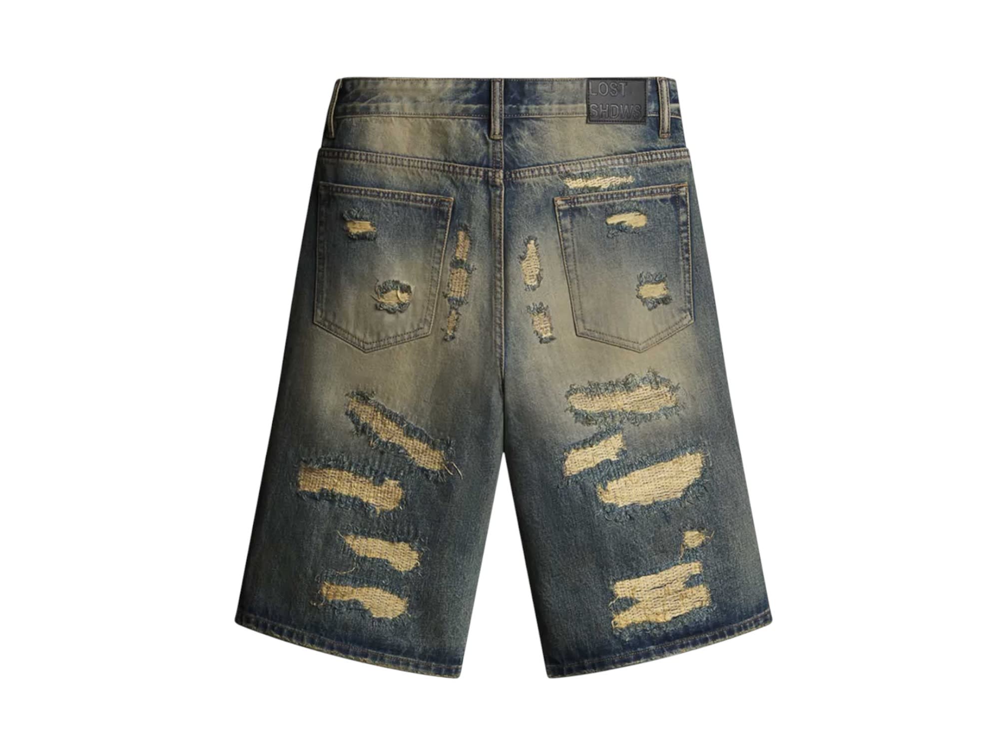 Lost Shdws Distressed Denim Shorts Blue/Bone