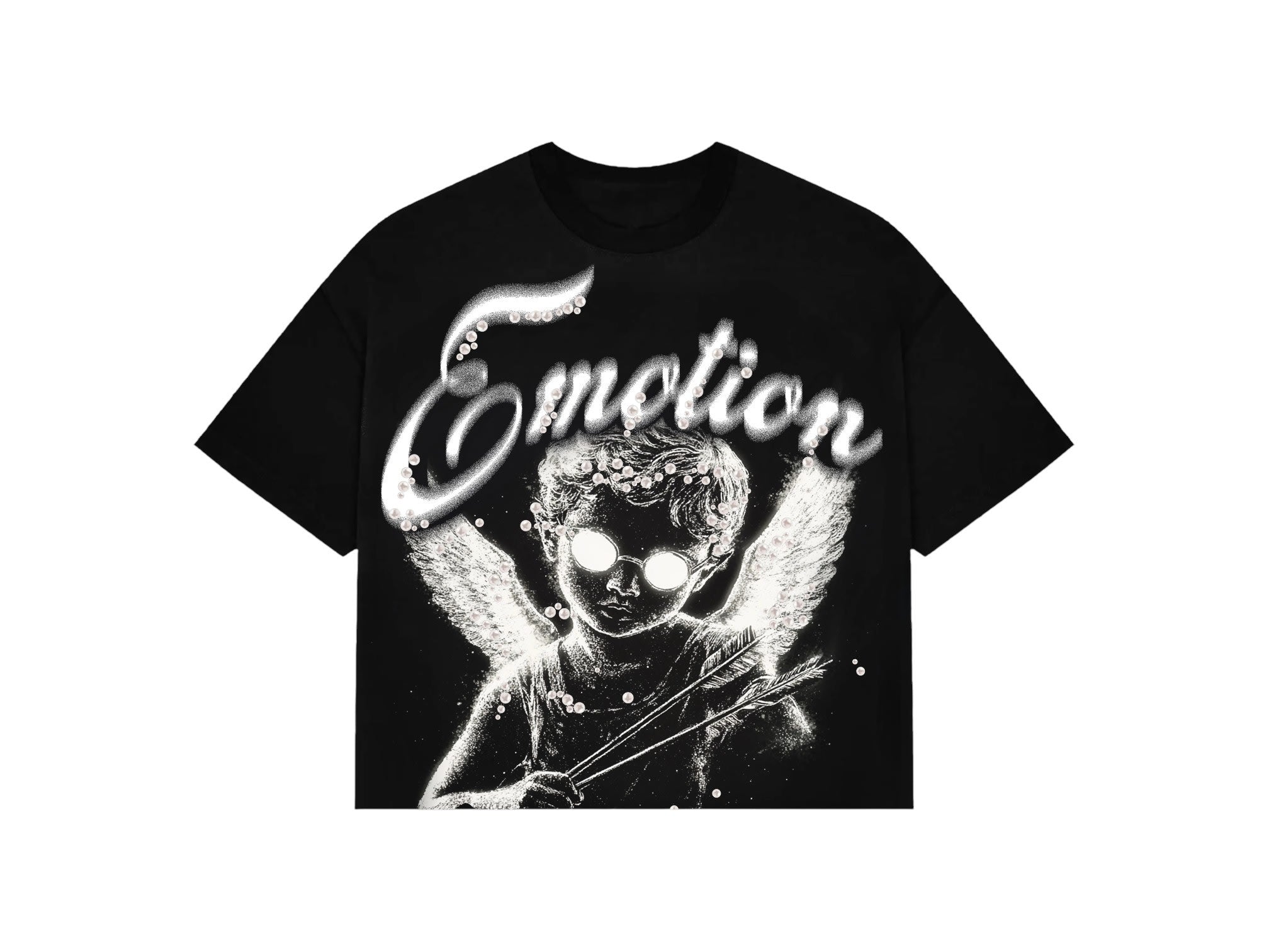 Mixed Emotion Pearl Cropped T-Shirt Black