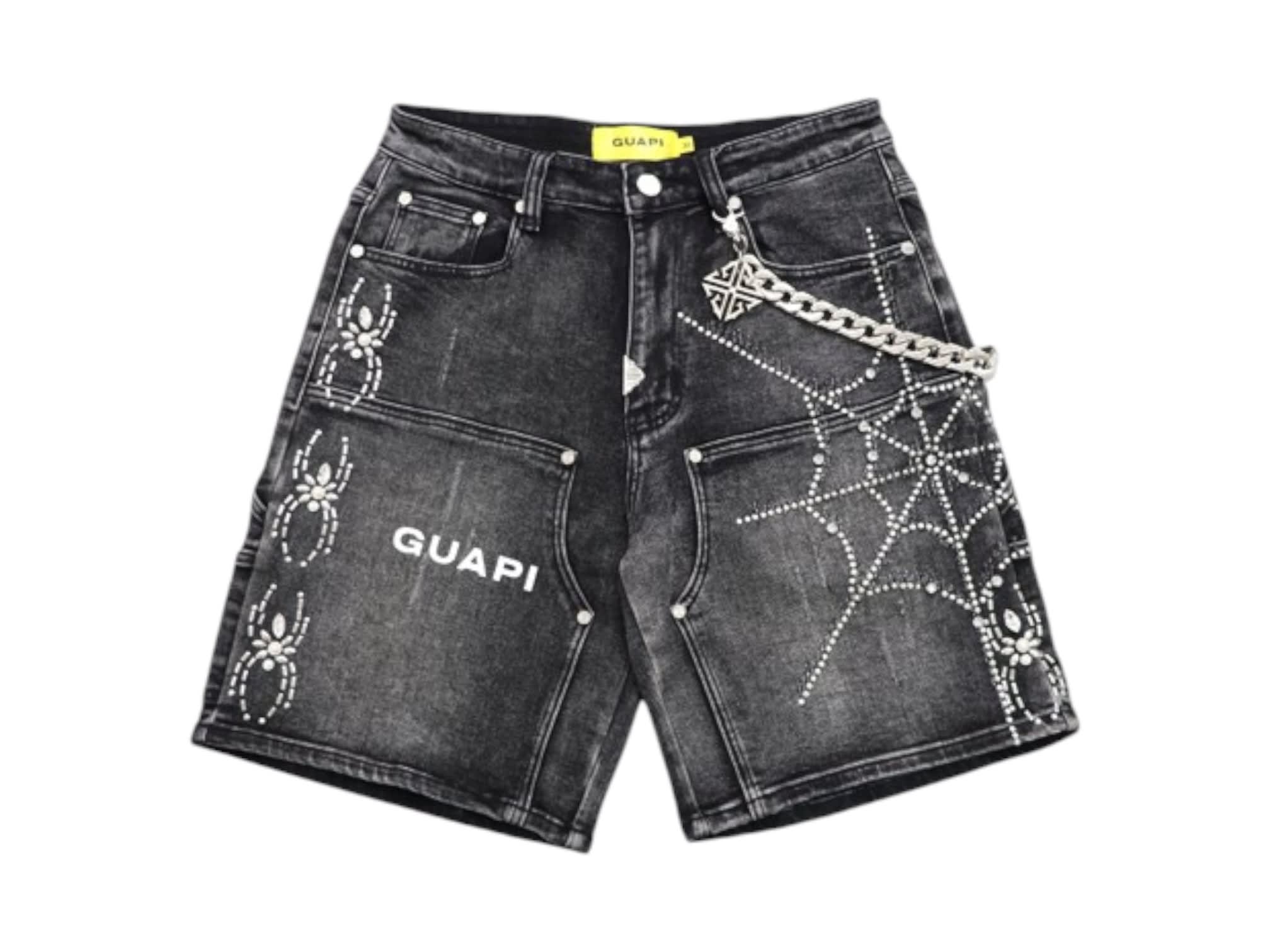 GUAPI Spider Denim Shorts Obsidian Black