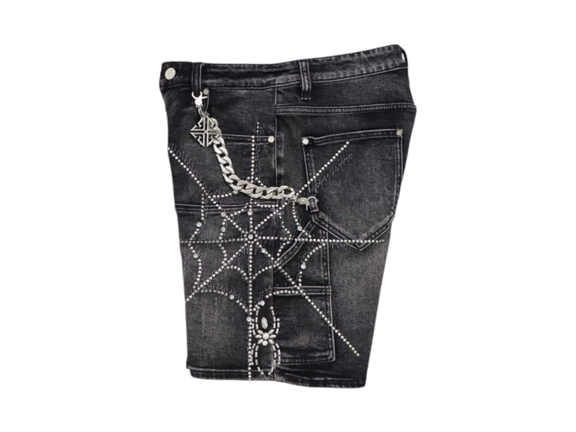 GUAPI Spider Denim Shorts Obsidian Black