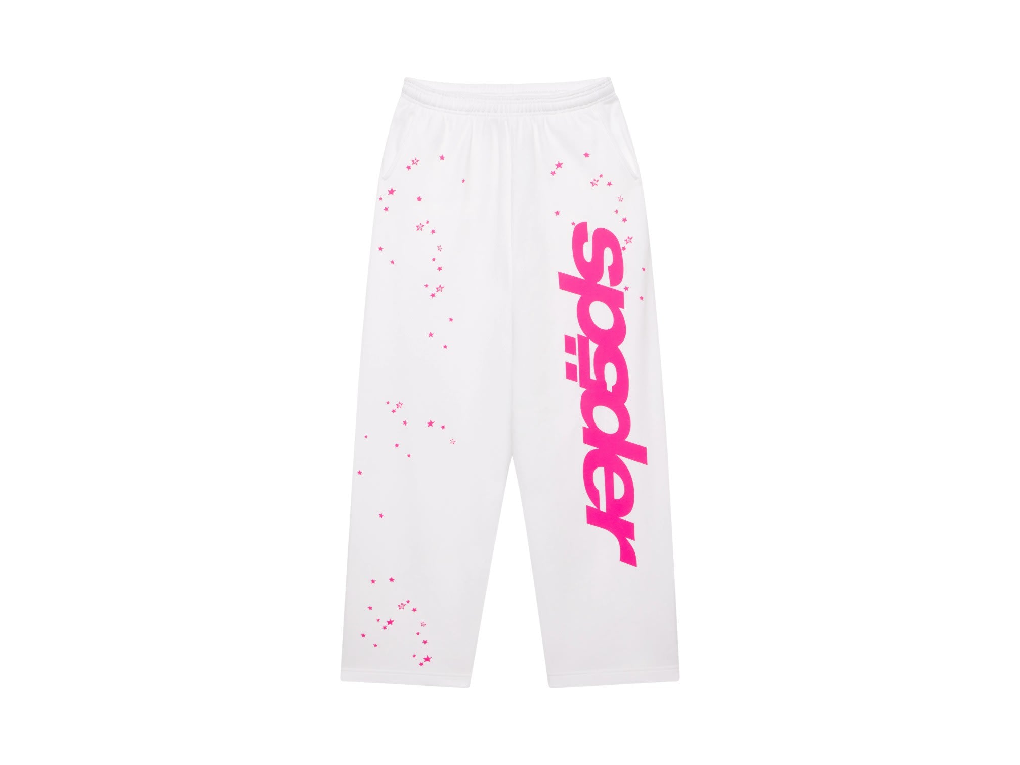Sp5der Fractured Logo Wide Leg Sweatpants White/Pink