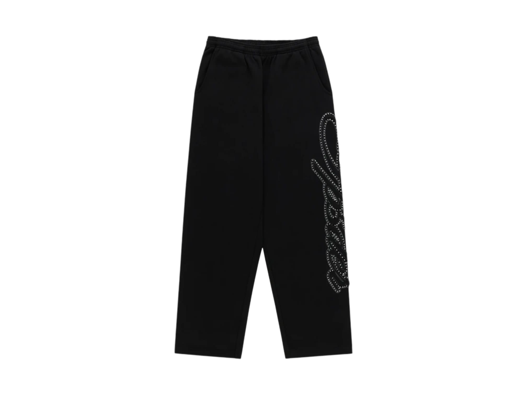 Sp5der Rhinestone Script Wide Leg Sweatpants Black