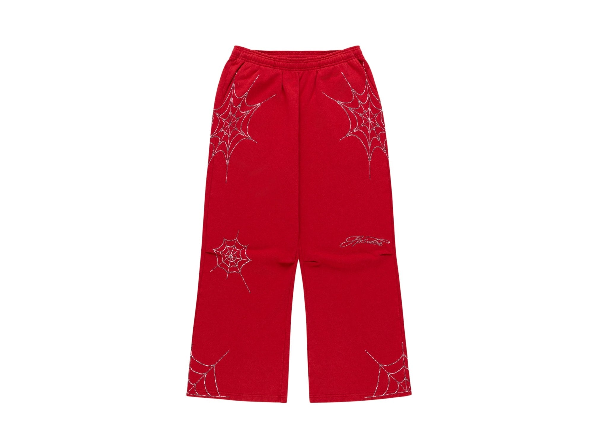 Sp5der Rhinestone Web Sweatpants Red
