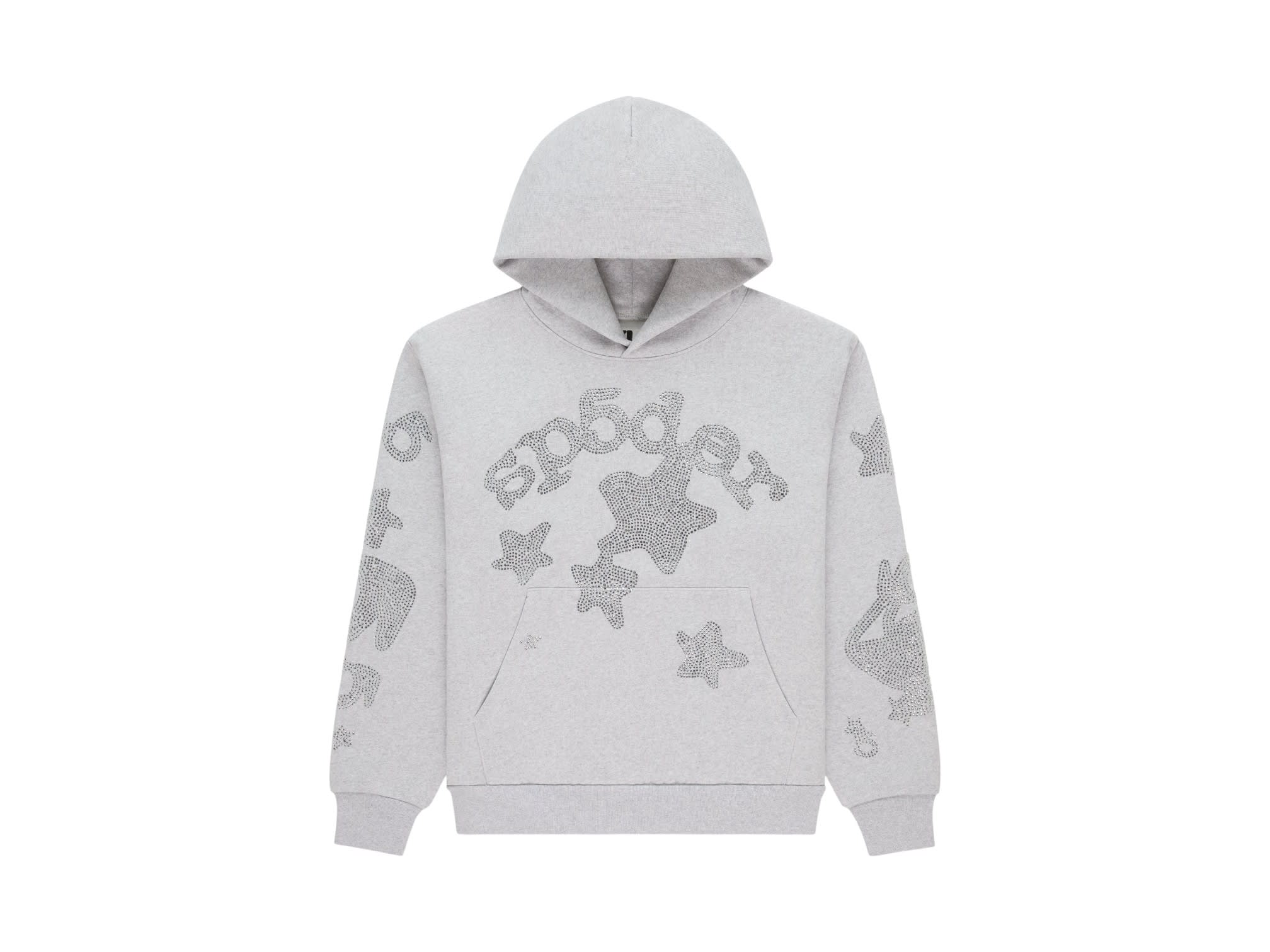 Sp5der Rhinestone Beluga Hoodie Heather Grey