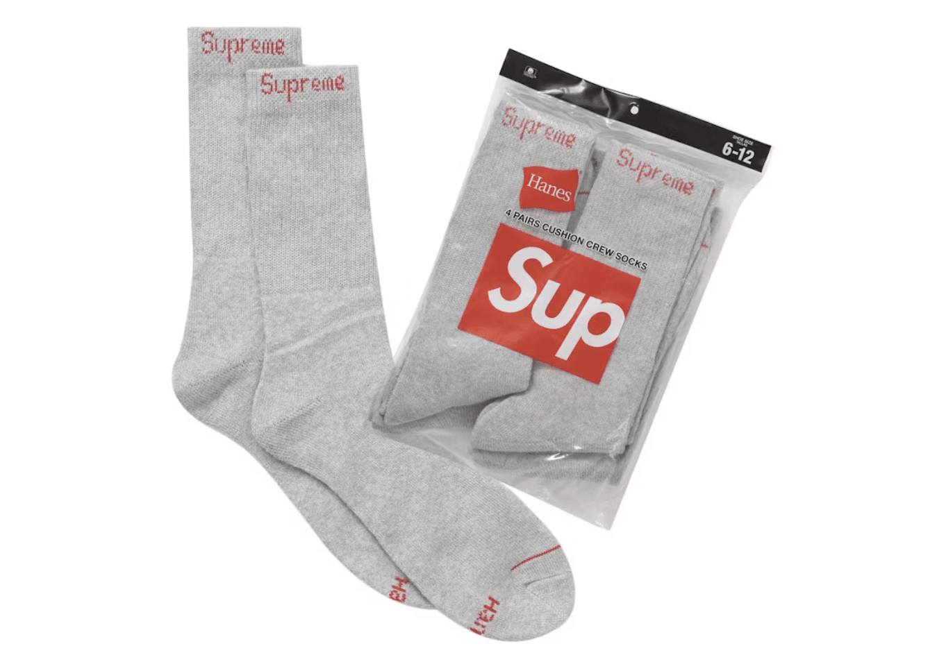 Supreme Hanes Crew Socks (4 Pack) Heather Grey