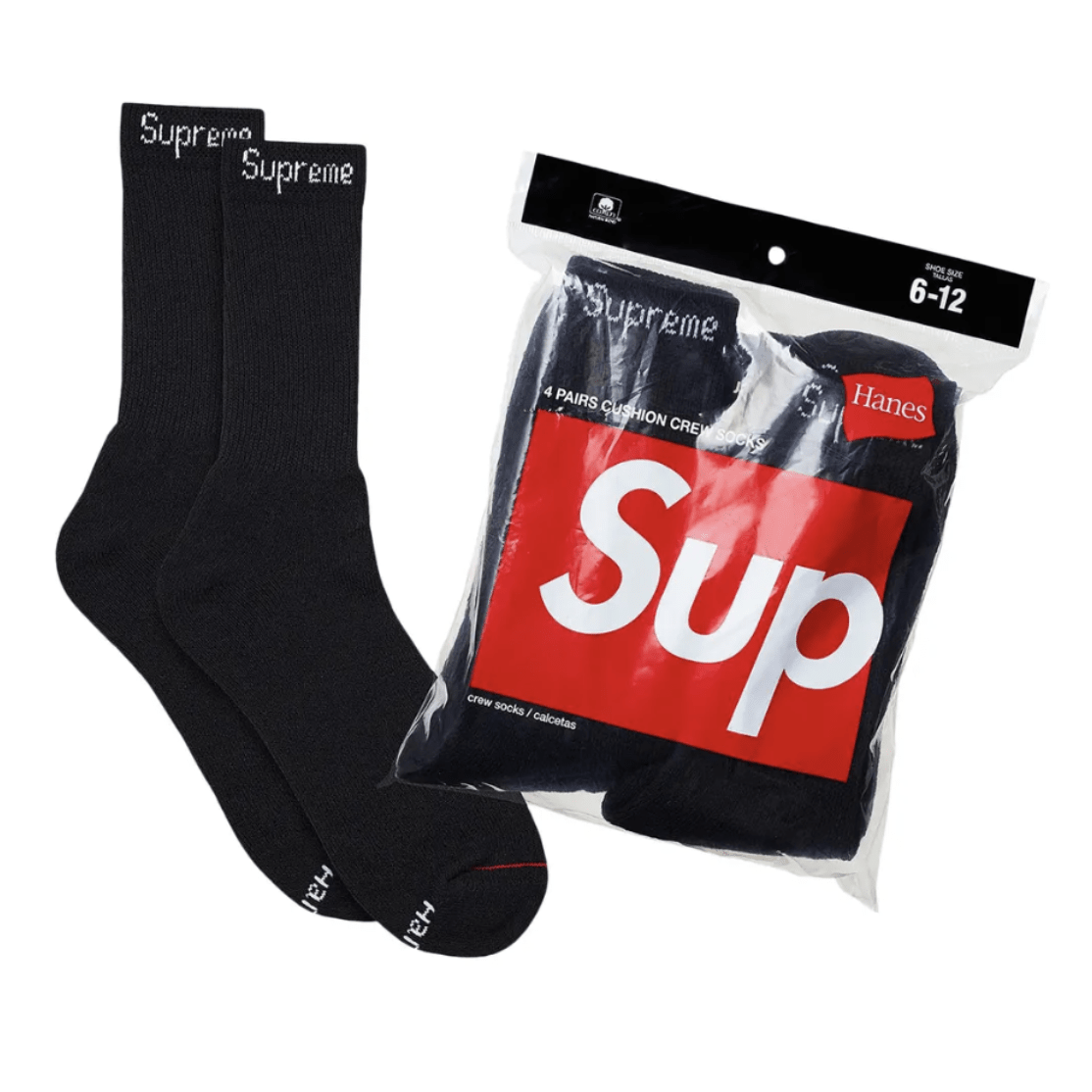 Supreme Hanes Crew Socks (4 Pack) Black