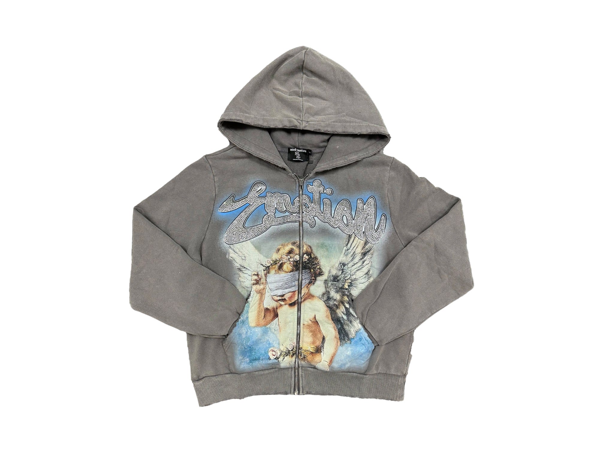 Mixed Emotion Rhinestone Hoodie Grey
