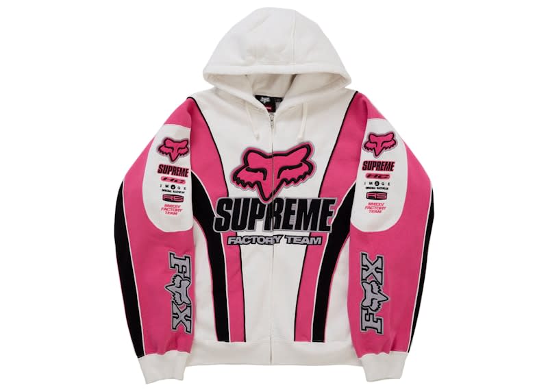 Supreme Fox Racing Zip Up Hoodie White/Pink
