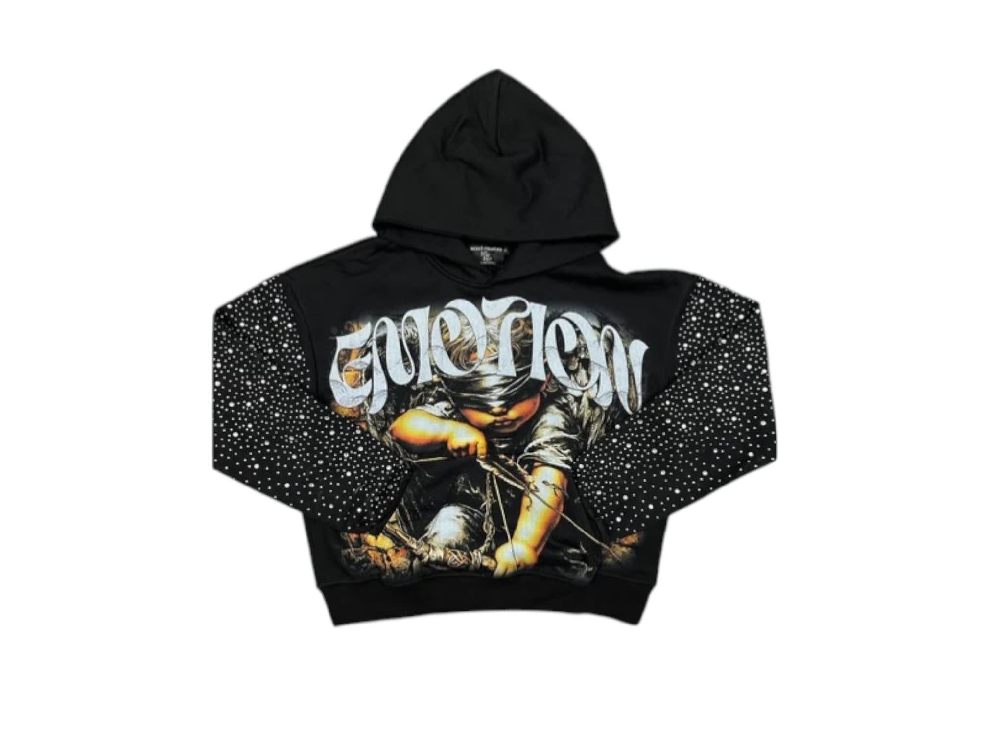Mixed Emotion Archer Rhinestone Hoodie Black
