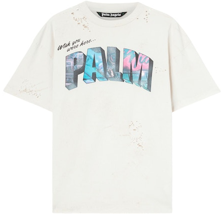 Palm Angels Palm Sign Print T-Shirt Off White/Multi