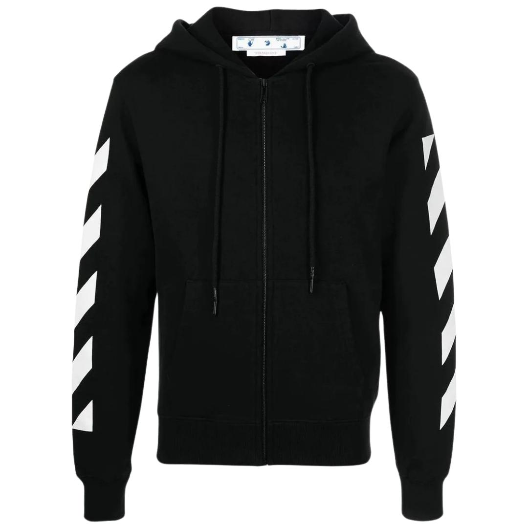 OFF-WHITE Diag Arrow Knit Zip Hoodie Black/White