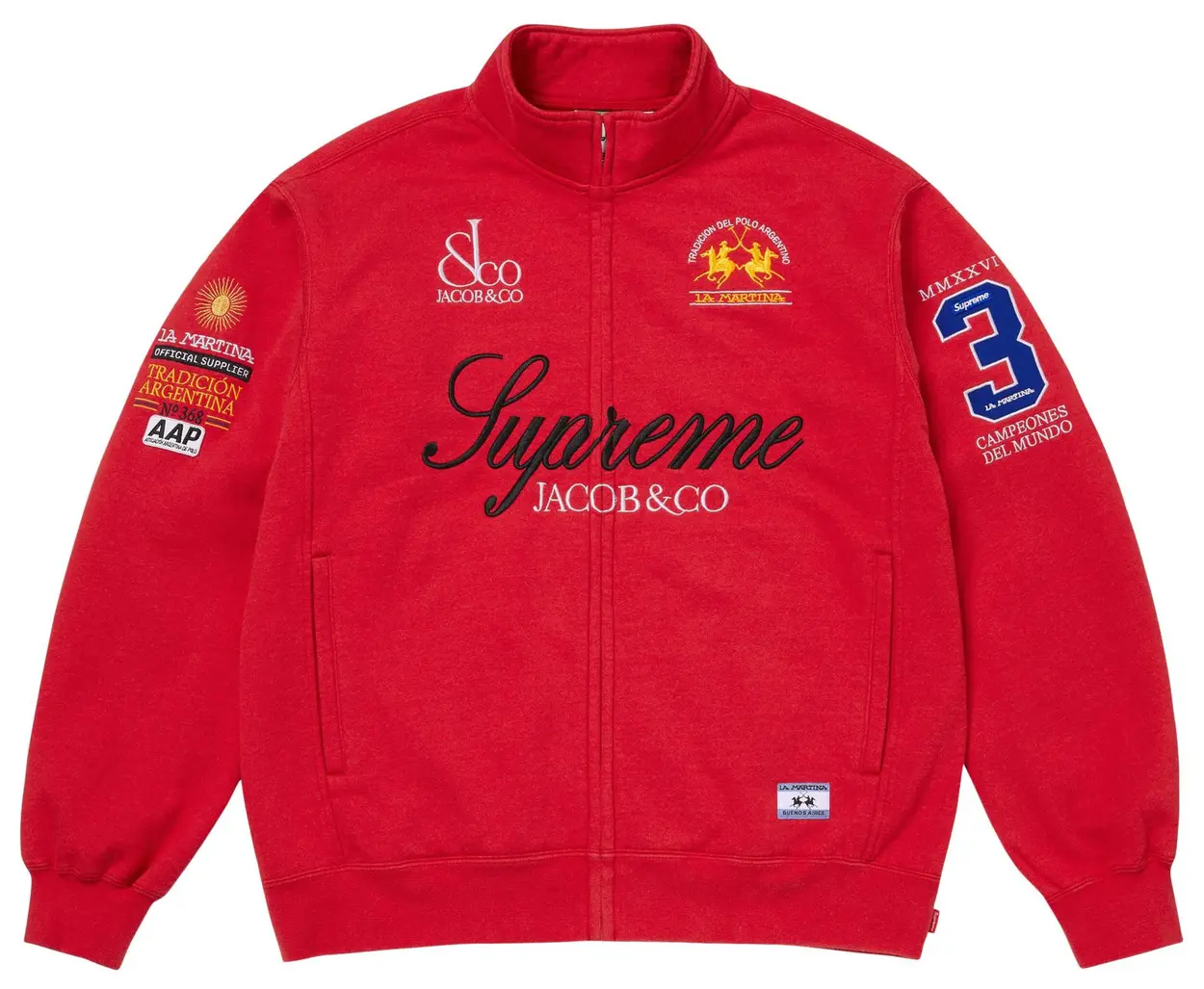 Supreme La Martina Jacob & Co Zip Up Sweatshirt Red