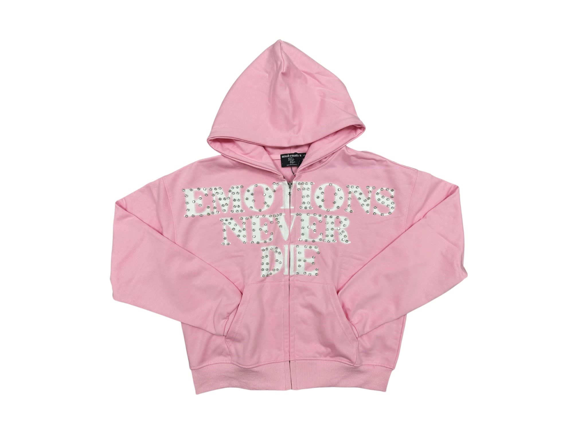 Mixed Emotion End Rhinestone Hoodie Pink