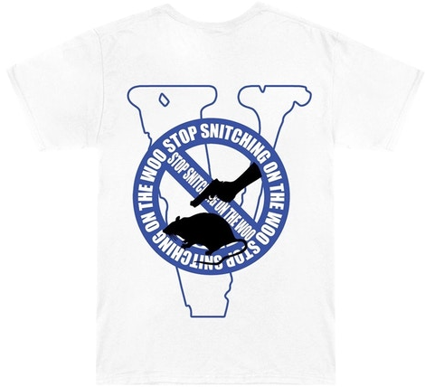 Camiseta Stop Snitching de Pop Smoke x Vlone en blanco y azul