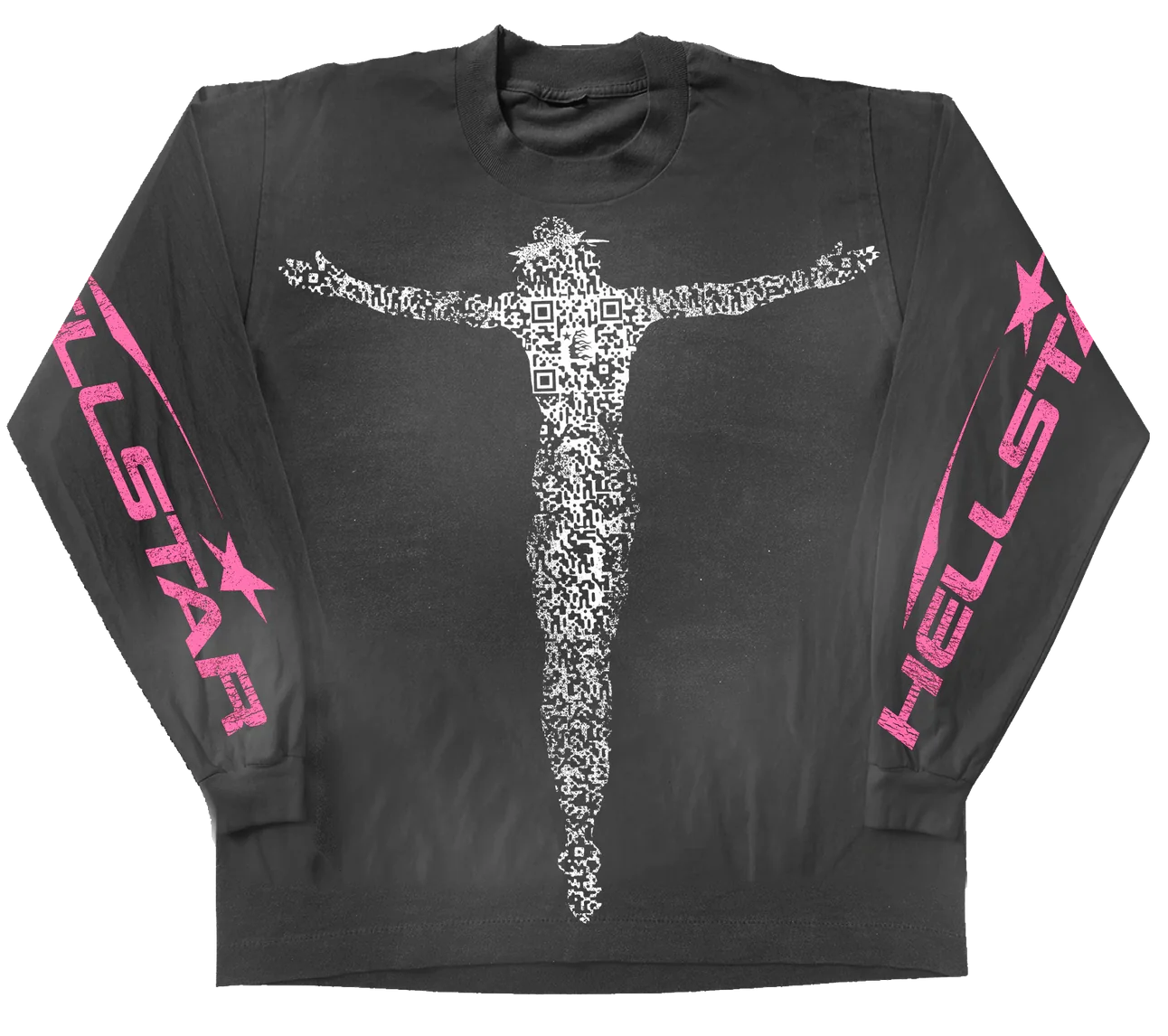 Camiseta de manga larga con logo QR Christ de Hellstar Studios en color negro lavado