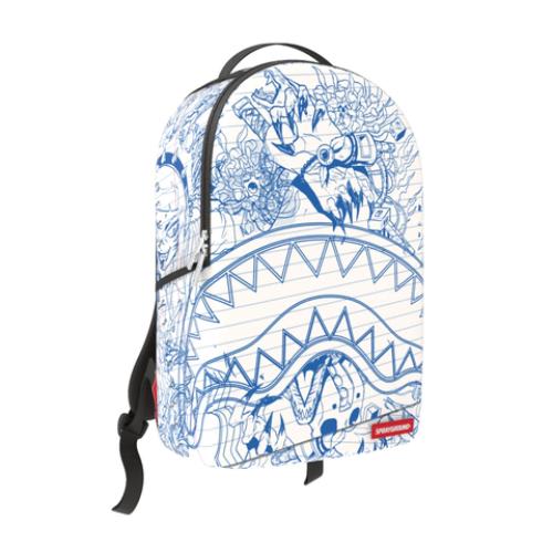 Sprayground Notebook Blue Ink Doodle Backpack White/Blue
