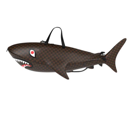 Sprayground Sharks in Paris WTF Bubble Brown Check Shark Duffle