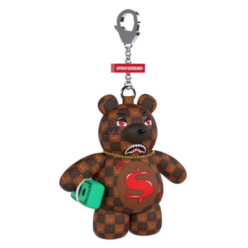 Sprayground Sip WTF Bubbly Brown Check Bear Keychain