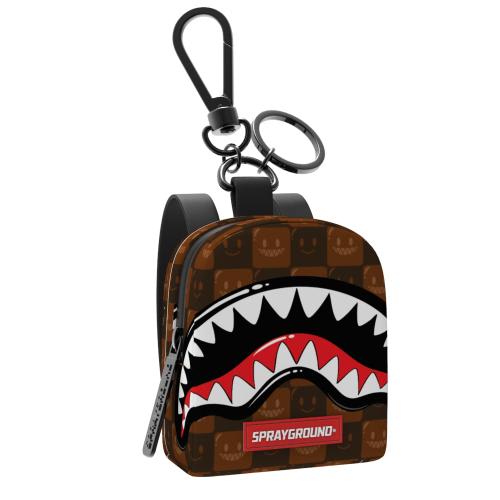 Sprayground Sharks in Paris WTF Bubble Brown Check Backpack Keychain