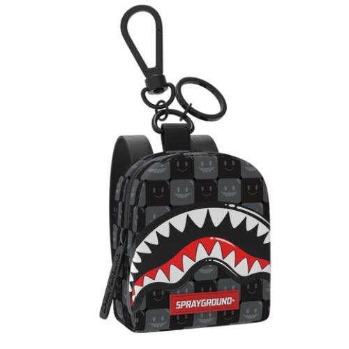 Sprayground Sharks in Paris WTF Bubble Black Check Backpack Keychain