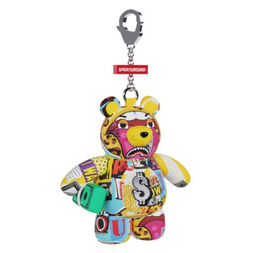 Sprayground Magazine Collage Bear Keychain Yellow